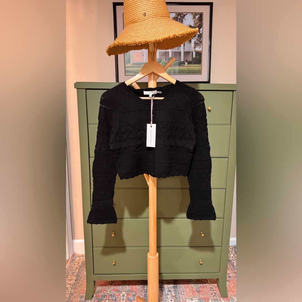 LOVESHACKFANCY MEDIA POINTELLE KNIT CARDIGAN IN BLACK, brand new, never worn. - Picture 11 of 14